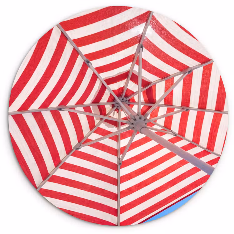 Parasol - Strepen - Zomer - Rood - Blauw Wandcirkel kunststof plaat 5mm dik klein -3d