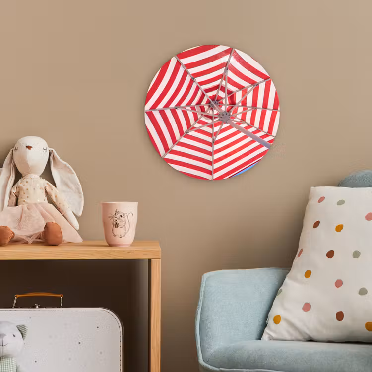 Parasol - Strepen - Zomer - Rood - Blauw Wandcirkel kunststof plaat 5mm dik klein -tsfeer1_kind