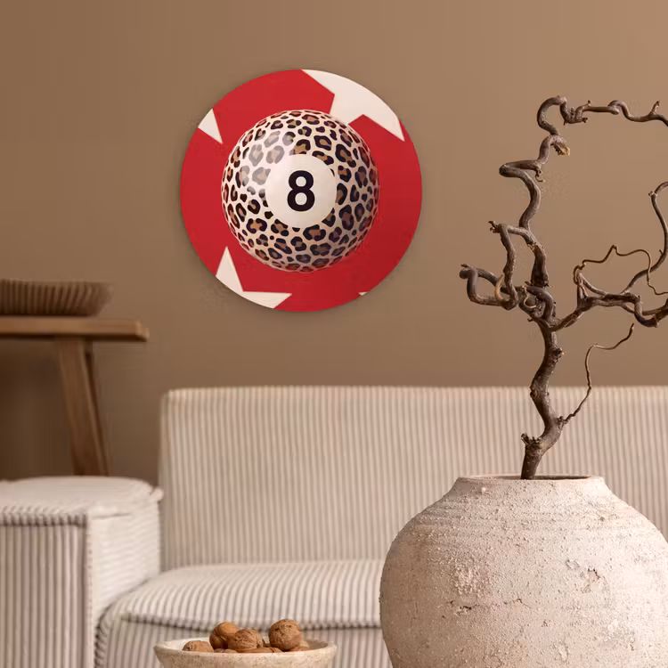 Spel - Dierenprint - Nummer 8 - Modern - Rood Wandcirkel kunststof plaat 5mm dik klein -sfeer1