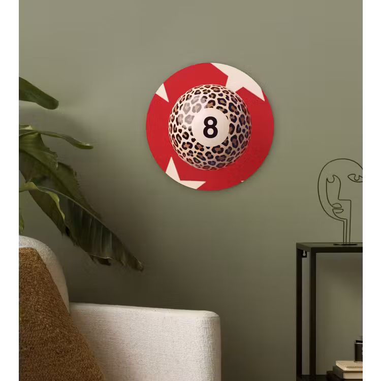 Spel - Dierenprint - Nummer 8 - Modern - Rood Wandcirkel kunststof plaat 5mm dik klein -sfeer3
