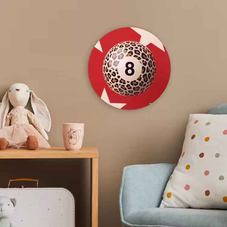 Spel - Dierenprint - Nummer 8 - Modern - Rood Wandcirkel kunststof plaat 5mm dik klein -tsfeer1_kind