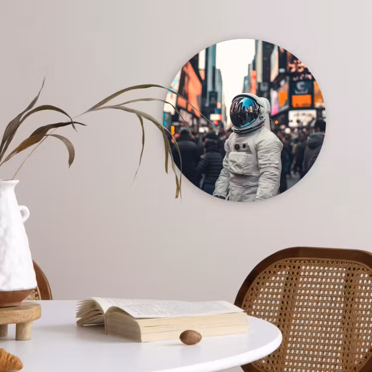 Stad - Mensen - Astronaut - Wit Wandcirkel kunststof plaat 5mm dik klein -sfeer4
