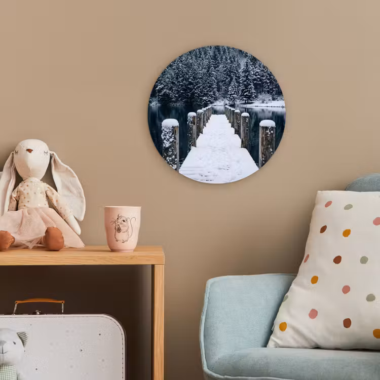 Steiger - Meer - Sneeuw - Bergen - Rustgevend Wandcirkel kunststof plaat 5mm dik klein -tsfeer1_kind