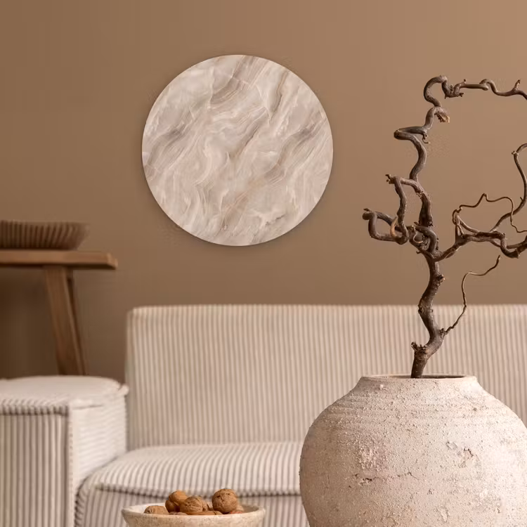 Steen - Golvend - Abstract - Beige Wandcirkel kunststof plaat 5mm dik klein -sfeer1