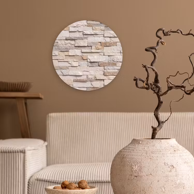 Steen - Muur - Textuur - Rustiek - Beige Wandcirkel kunststof plaat 5mm dik klein -sfeer1