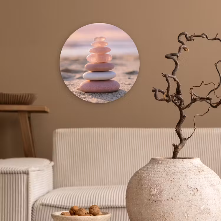 Stenen - Zand - Roze Wandcirkel kunststof plaat 5mm dik klein -sfeer1