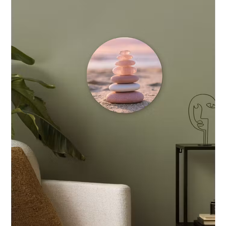 Stenen - Zand - Roze Wandcirkel kunststof plaat 5mm dik klein -sfeer3