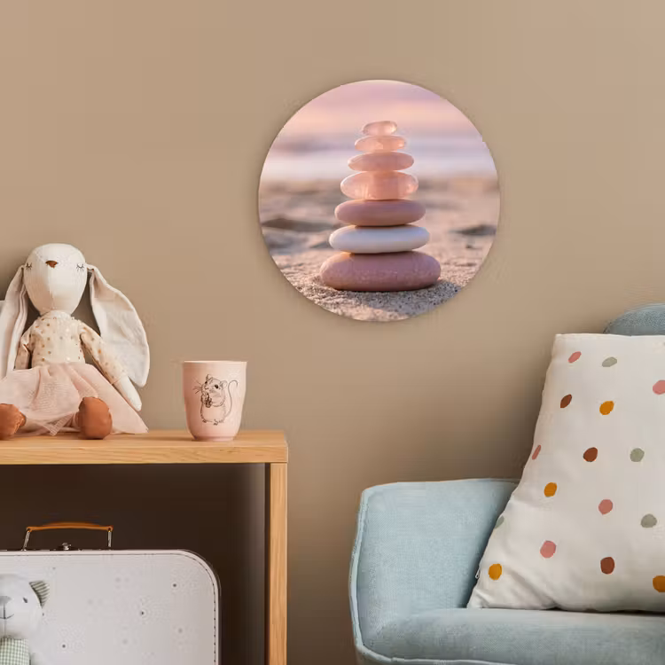 Stenen - Zand - Roze Wandcirkel kunststof plaat 5mm dik klein -tsfeer1_kind