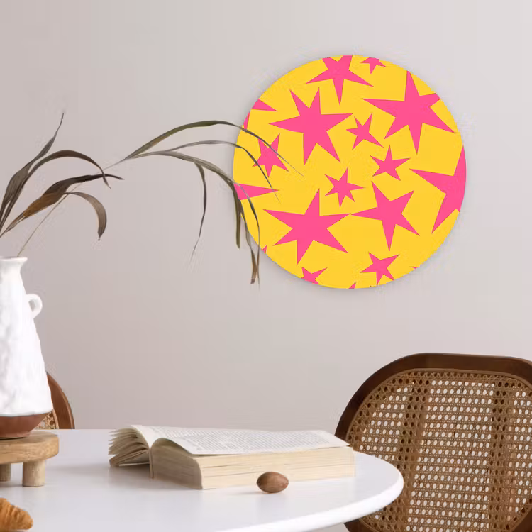 Sterren - Patroon - Roze - Geel Wandcirkel kunststof plaat 5mm dik klein 188 -sfeer4