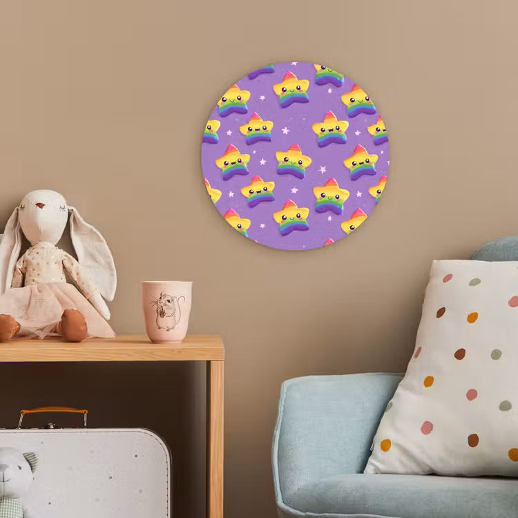 Sterren - Regenboog - Paars Wandcirkel kunststof plaat 5mm dik klein 188 -tsfeer1_kind