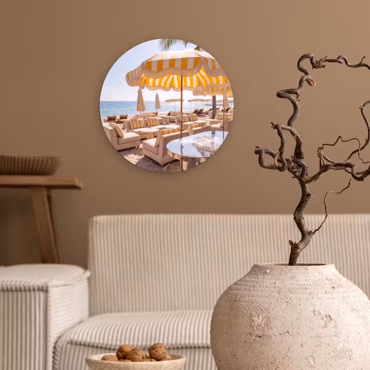 Strand - Ligbedden - Vakantie - Modern - Geel Wandcirkel kunststof plaat 5mm dik klein -sfeer1