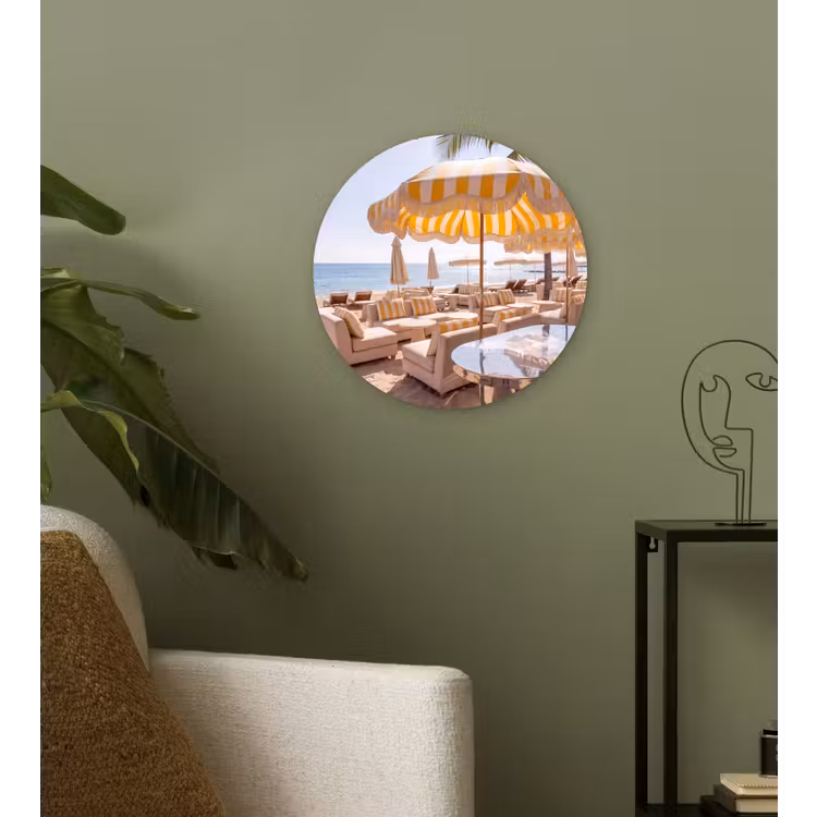 Strand - Ligbedden - Vakantie - Modern - Geel Wandcirkel kunststof plaat 5mm dik klein -sfeer3