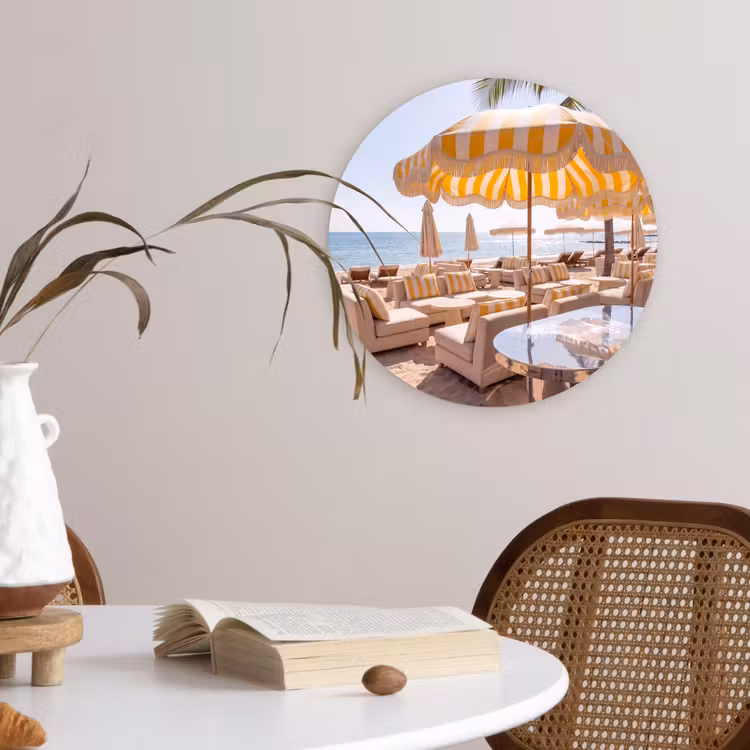 Strand - Ligbedden - Vakantie - Modern - Geel Wandcirkel kunststof plaat 5mm dik klein -sfeer4