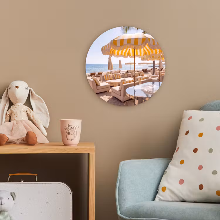 Strand - Ligbedden - Vakantie - Modern - Geel Wandcirkel kunststof plaat 5mm dik klein -tsfeer1_kind