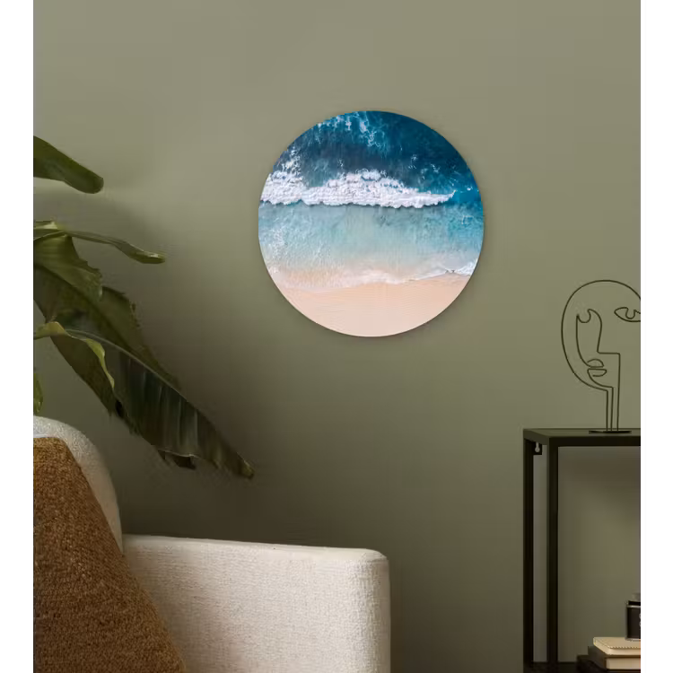 Strand - Zee - Golven - Natuur - Blauw Wandcirkel kunststof plaat 5mm dik klein -sfeer3