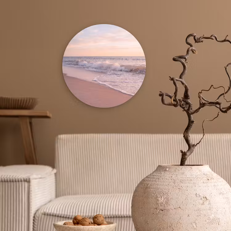 Strand - Zee - Golven - Natuur - Zonsondergang Wandcirkel kunststof plaat 5mm dik klein -sfeer1
