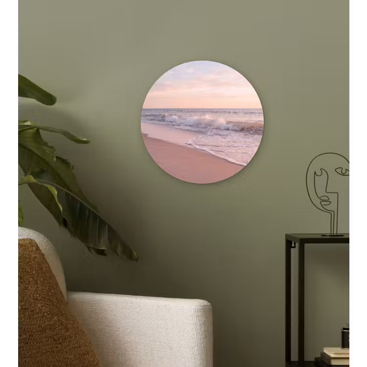 Strand - Zee - Golven - Natuur - Zonsondergang Wandcirkel kunststof plaat 5mm dik klein -sfeer3