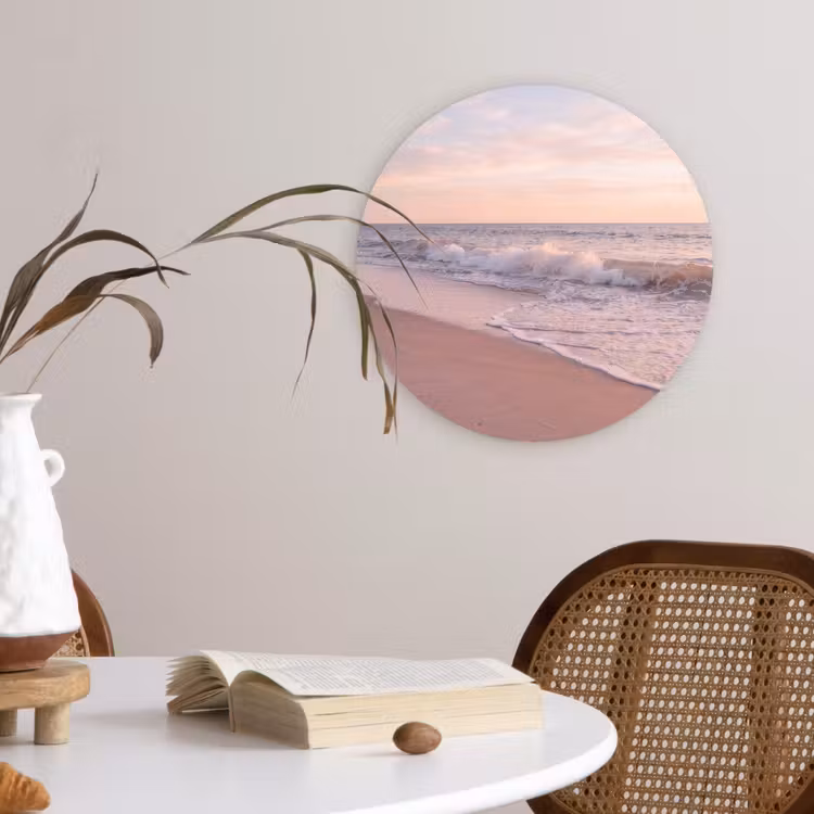 Strand - Zee - Golven - Natuur - Zonsondergang Wandcirkel kunststof plaat 5mm dik klein -sfeer4