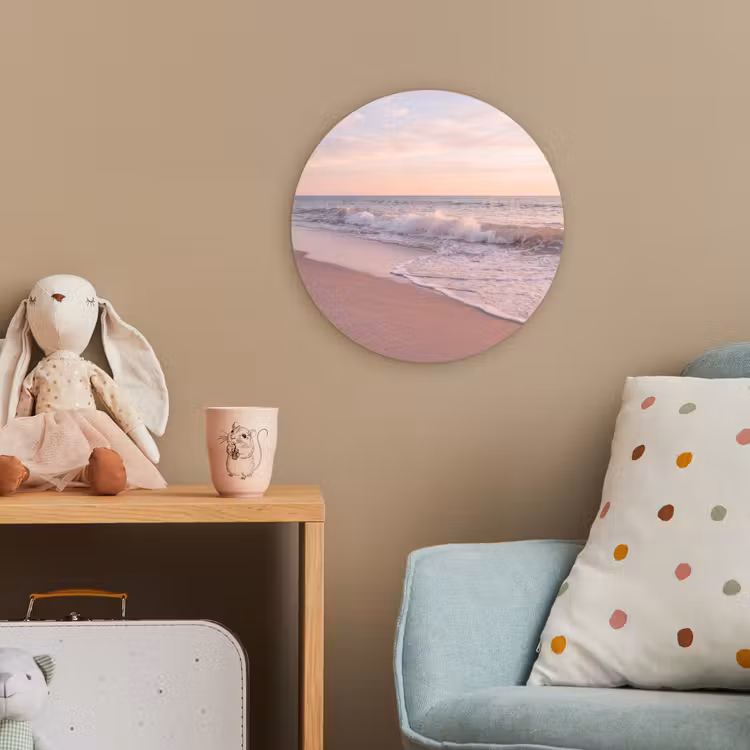 Strand - Zee - Golven - Natuur - Zonsondergang Wandcirkel kunststof plaat 5mm dik klein -tsfeer1_kind