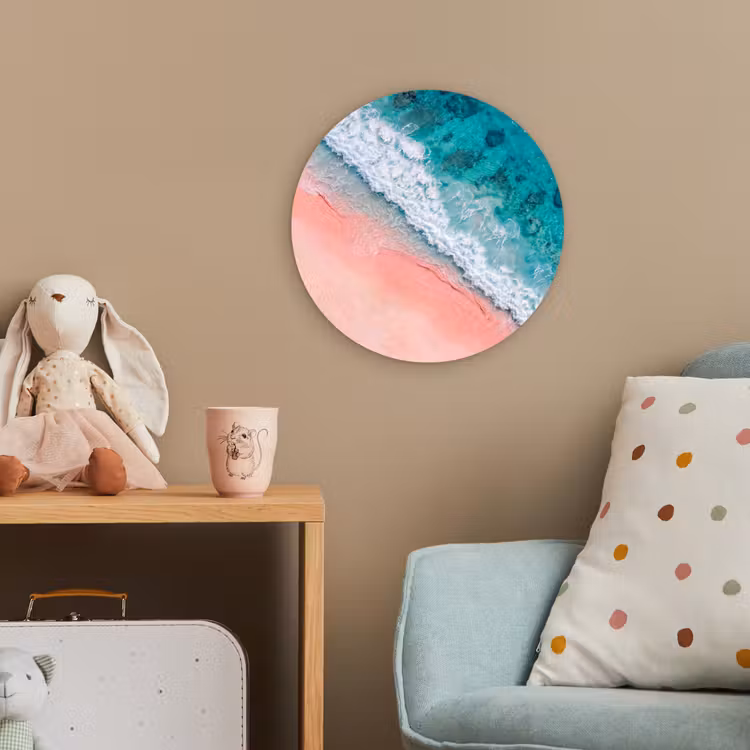 Strand - Oceaan - Golven - Roze Zand - Natuur Wandcirkel kunststof plaat 5mm dik klein -tsfeer1_kind