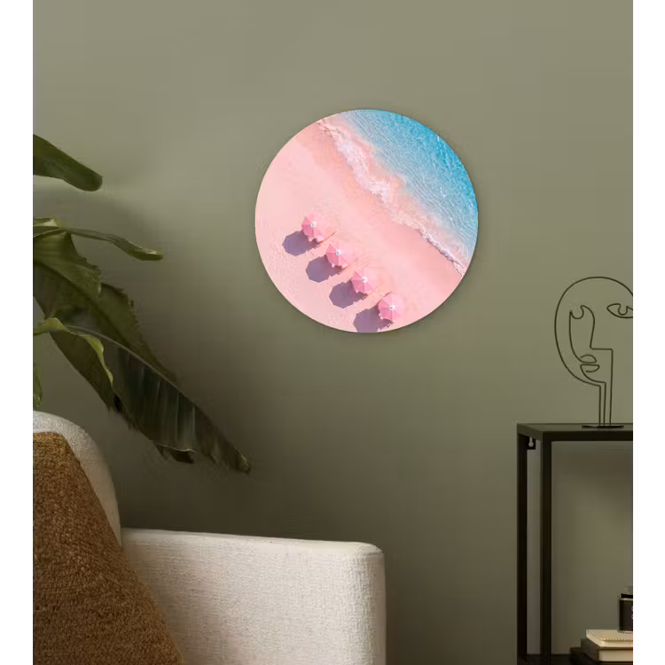 Strand - Roze zand - Zee - Zomer - Natuur Wandcirkel kunststof plaat 5mm dik klein -sfeer3