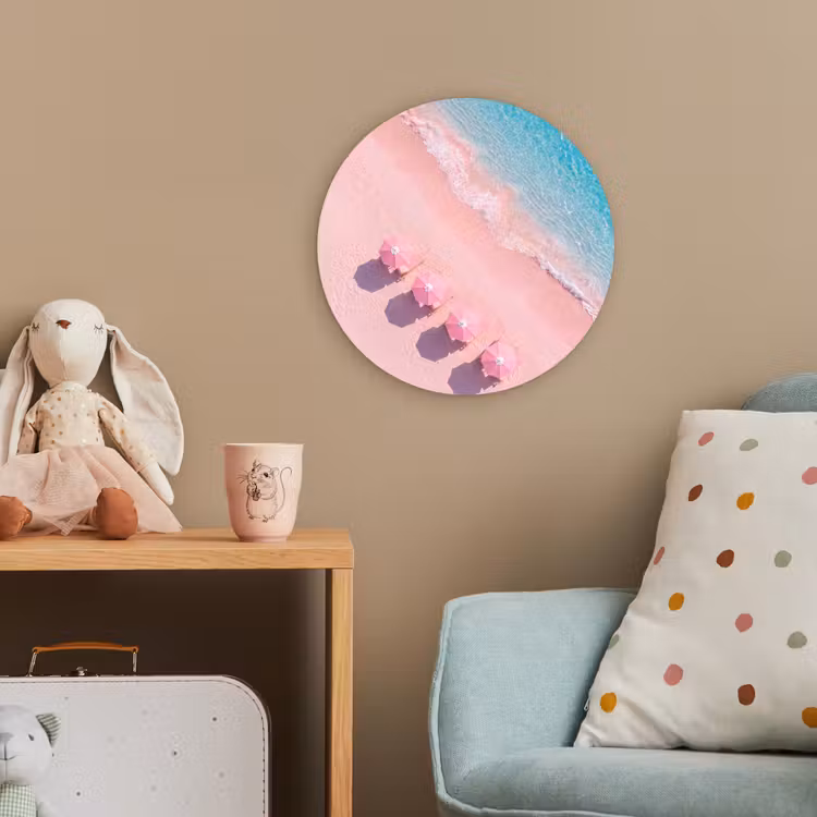 Strand - Roze zand - Zee - Zomer - Natuur Wandcirkel kunststof plaat 5mm dik klein -tsfeer1_kind