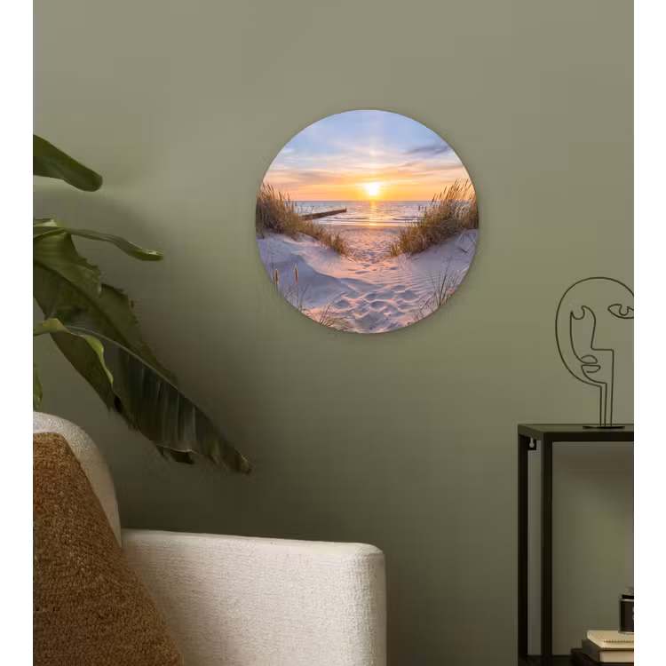 Strand - Zonsondergang - Natuur - Landschap Wandcirkel kunststof plaat 5mm dik klein -sfeer3
