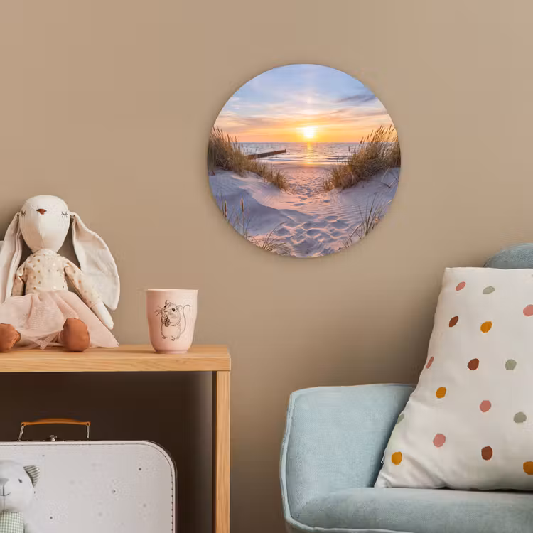 Strand - Zonsondergang - Natuur - Landschap Wandcirkel kunststof plaat 5mm dik klein -tsfeer1_kind