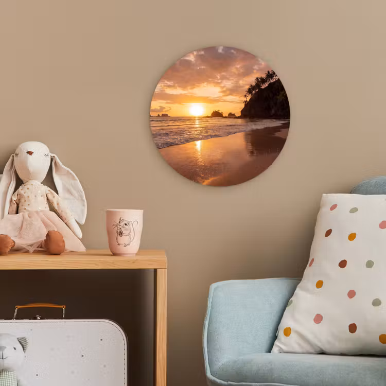 Strand - Zonsondergang - Natuur - Tropisch - Oranje Wandcirkel kunststof plaat 5mm dik klein -tsfeer1_kind