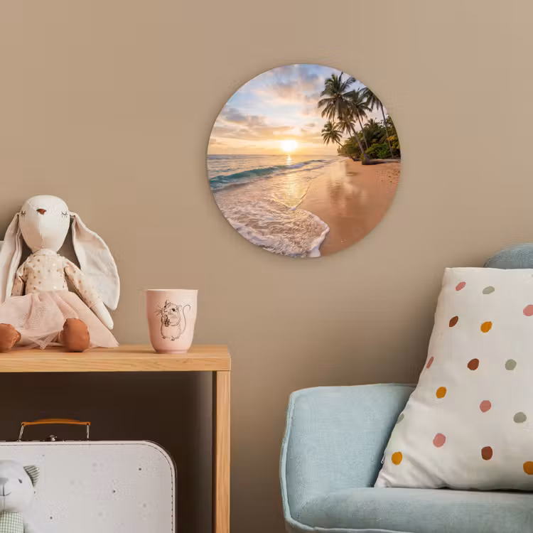 Strand - Zonsondergang - Tropisch - Natuur - Goud Wandcirkel kunststof plaat 5mm dik klein -tsfeer1_kind