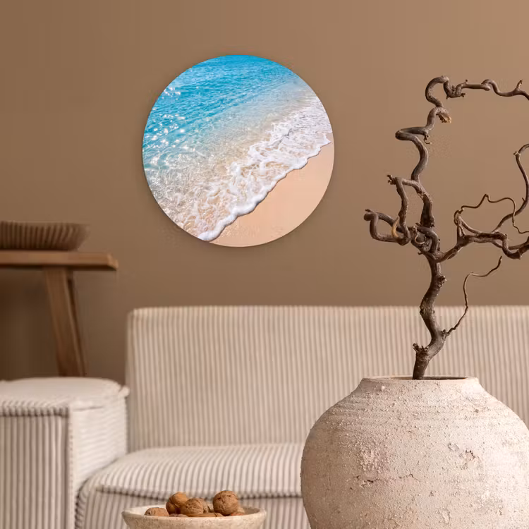 Strand - Water - Natuur - Blauw - Beige Wandcirkel kunststof plaat 5mm dik klein -sfeer1