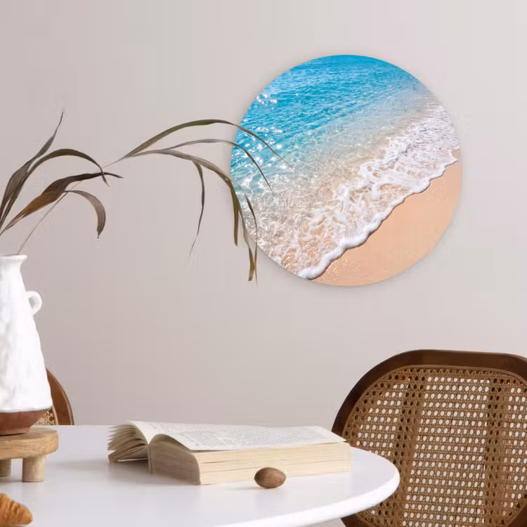 Strand - Water - Natuur - Blauw - Beige Wandcirkel kunststof plaat 5mm dik klein -sfeer4