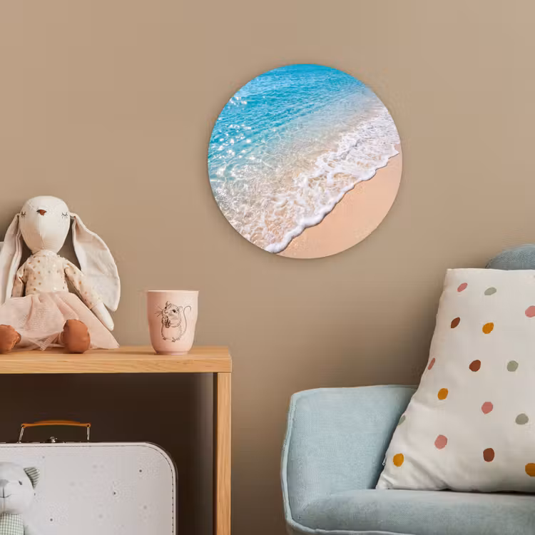 Strand - Water - Natuur - Blauw - Beige Wandcirkel kunststof plaat 5mm dik klein -tsfeer1_kind