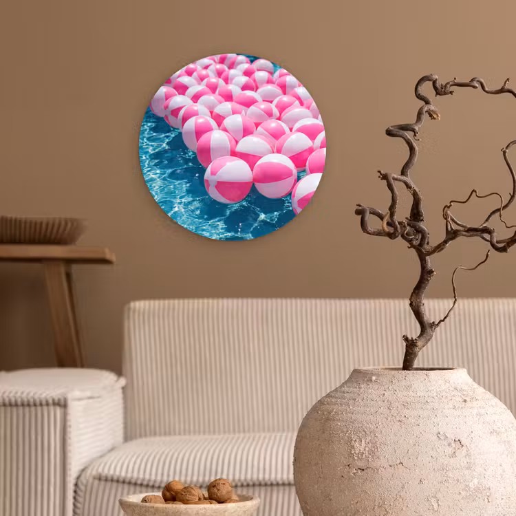 Strandballen - Roze - Water Wandcirkel kunststof plaat 5mm dik klein -sfeer1