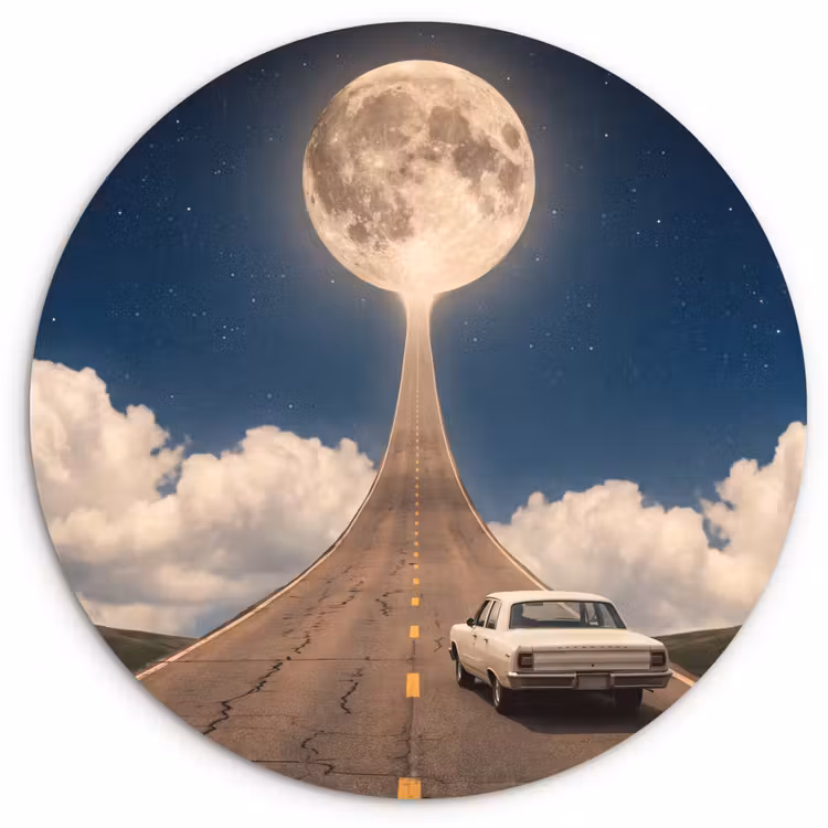 Forexbild Rund - Straße – Mond – Nacht - Weg - Maan - Nacht Wandcirkel kunststof plaat 5mm dik klein