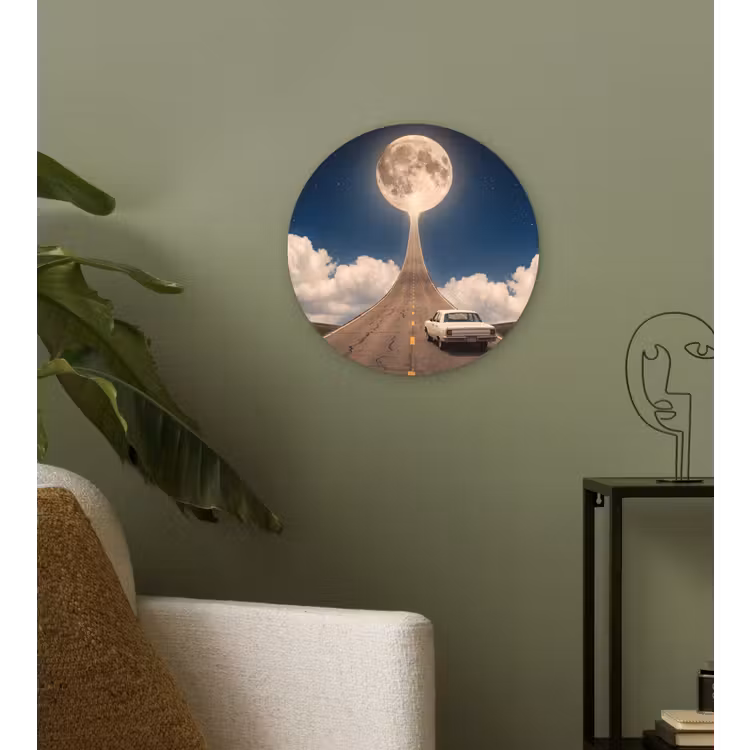 Forexbild Rund - Straße – Mond – Nacht - Weg - Maan - Nacht Wandcirkel kunststof plaat 5mm dik klein