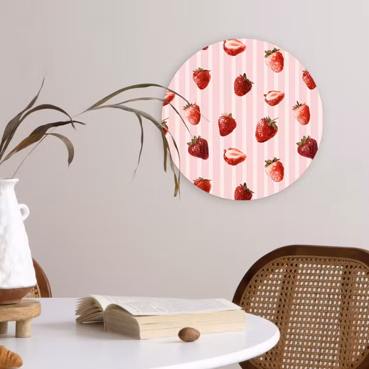 Strepen - Aardbei - Roze Wandcirkel kunststof plaat 5mm dik klein 188 -sfeer4