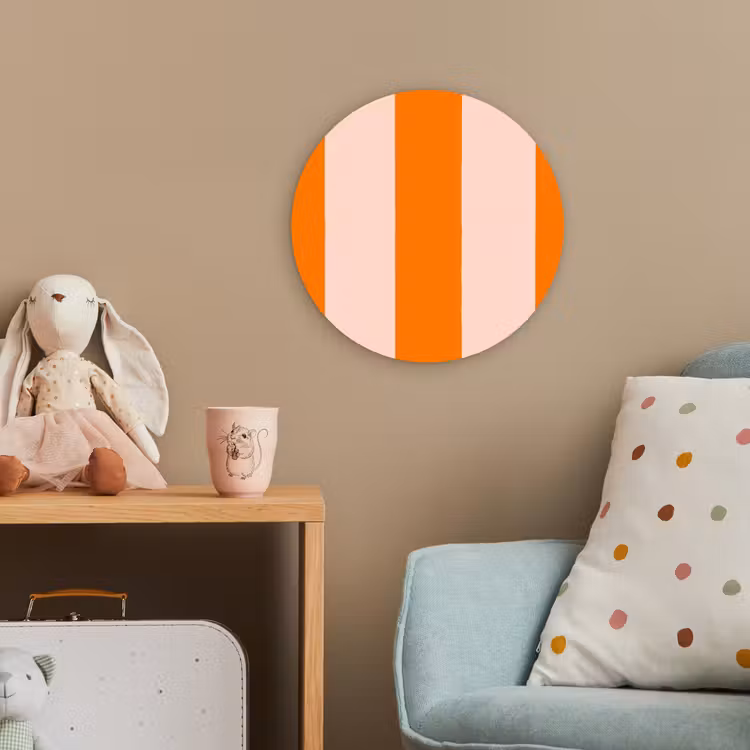 Strepen - Modern - Oranje Wandcirkel kunststof plaat 5mm dik klein 188 -tsfeer1_kind