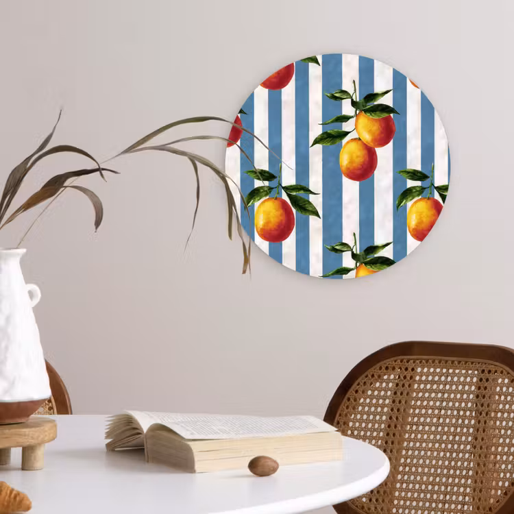 Strepen - Citroen - Blauw Wandcirkel kunststof plaat 5mm dik klein 188 -sfeer4