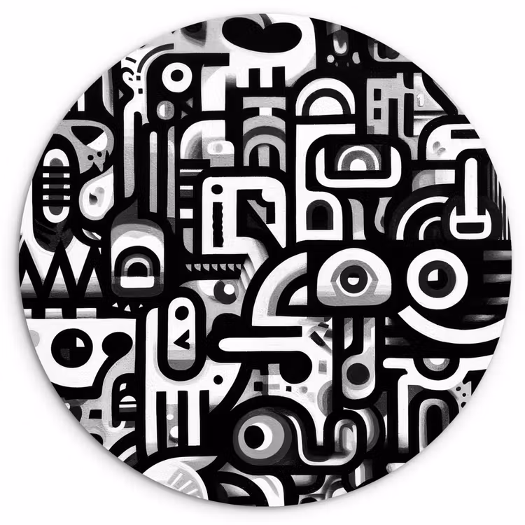 Symbolen - Abstract - Grafisch - Zwart Wandcirkel kunststof plaat 5mm dik klein -3d