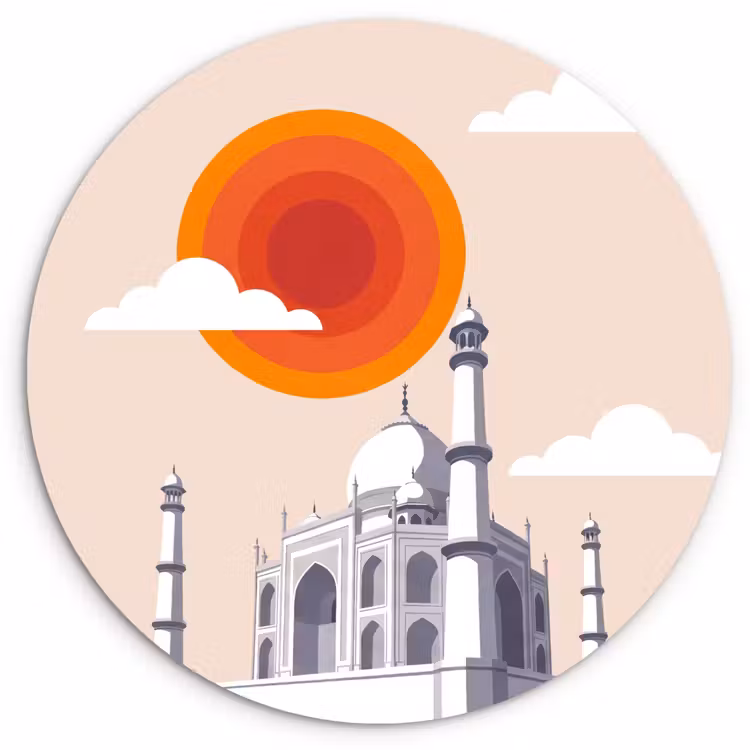 Taj Mahal - Zon - Koepel - Architectuur - India - Grafisch Wandcirkel kunststof plaat 5mm dik klein -3d