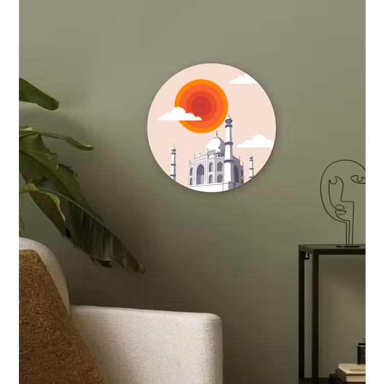 Taj Mahal - Zon - Koepel - Architectuur - India - Grafisch Wandcirkel kunststof plaat 5mm dik klein -sfeer3