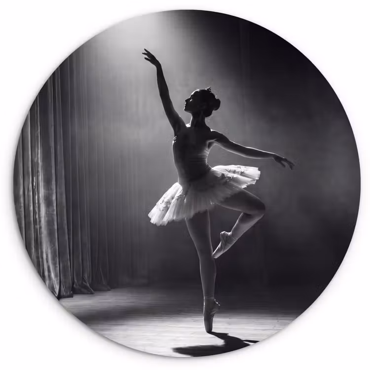 Danser - Podium - Zwart-wit - Kunst - Klassiek Wandcirkel kunststof plaat 5mm dik klein -3d