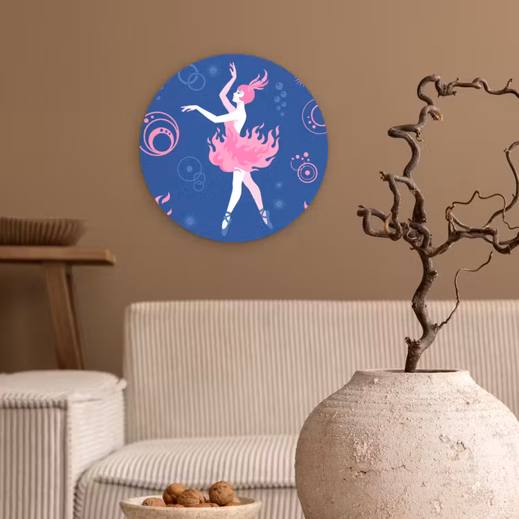 Danseres - Vlammenrok - Abstract - Roze - Blauw Wandcirkel kunststof plaat 5mm dik klein -sfeer1