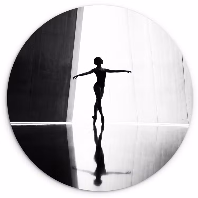 Danser - Silhouette - Kunst - Modern - Zwart-wit Wandcirkel kunststof plaat 5mm dik klein -3d