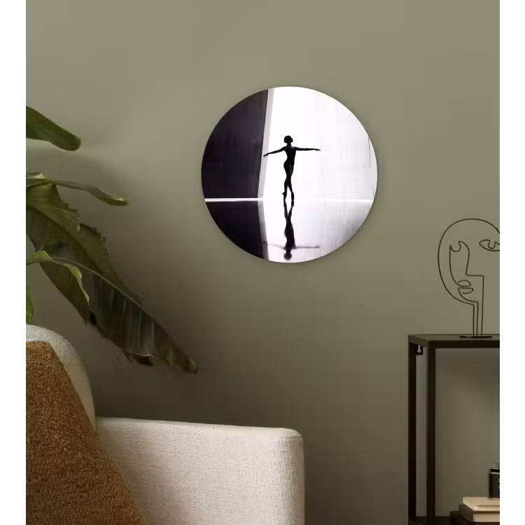 Danser - Silhouette - Kunst - Modern - Zwart-wit Wandcirkel kunststof plaat 5mm dik klein -sfeer3