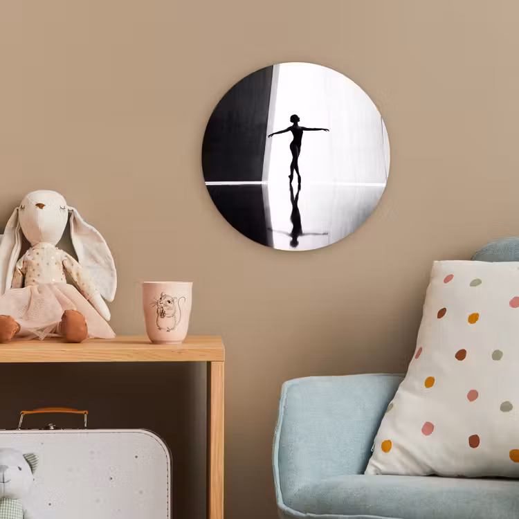 Danser - Silhouette - Kunst - Modern - Zwart-wit Wandcirkel kunststof plaat 5mm dik klein -tsfeer1_kind