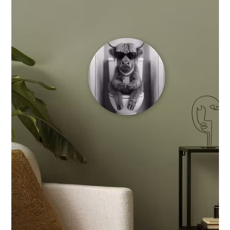 Stier - Telefoon - Toilet - Zwart - Wit Wandcirkel kunststof plaat 5mm dik klein -sfeer3