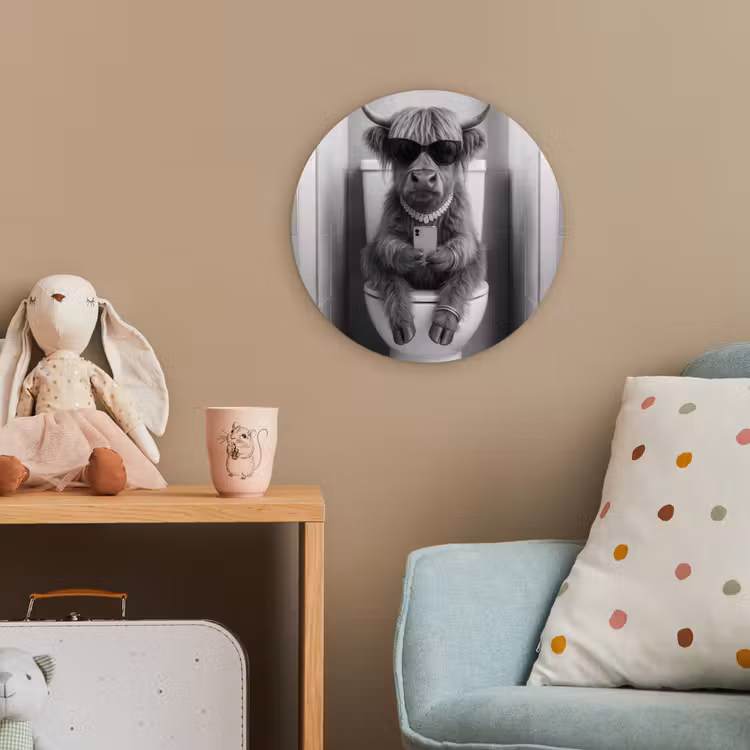 Stier - Telefoon - Toilet - Zwart - Wit Wandcirkel kunststof plaat 5mm dik klein -tsfeer1_kind