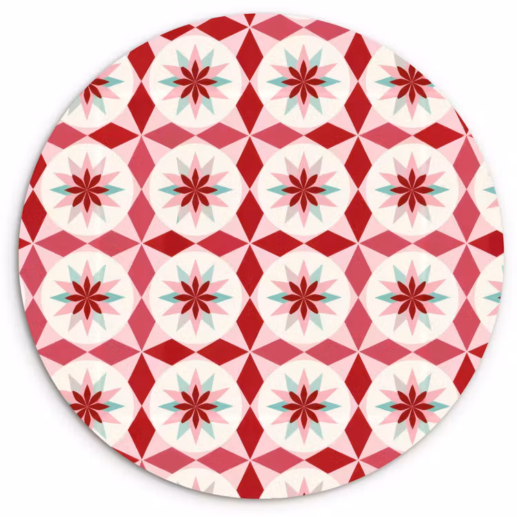 Tegelpatroon - Sterren - Retro - Roze - Mintgroen Wandcirkel kunststof plaat 5mm dik klein 188 -3d